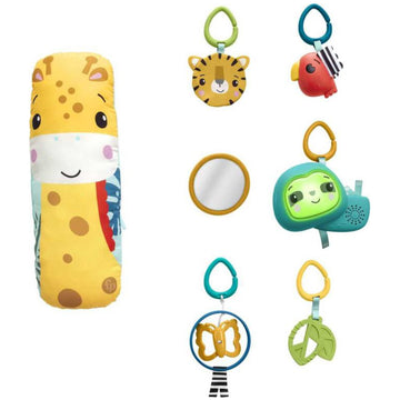 Gimnasio sensorial 3 en 1 Rainforest de Fisher-Price con forma de cuña para el abdomen y 6 juguetes para bebés