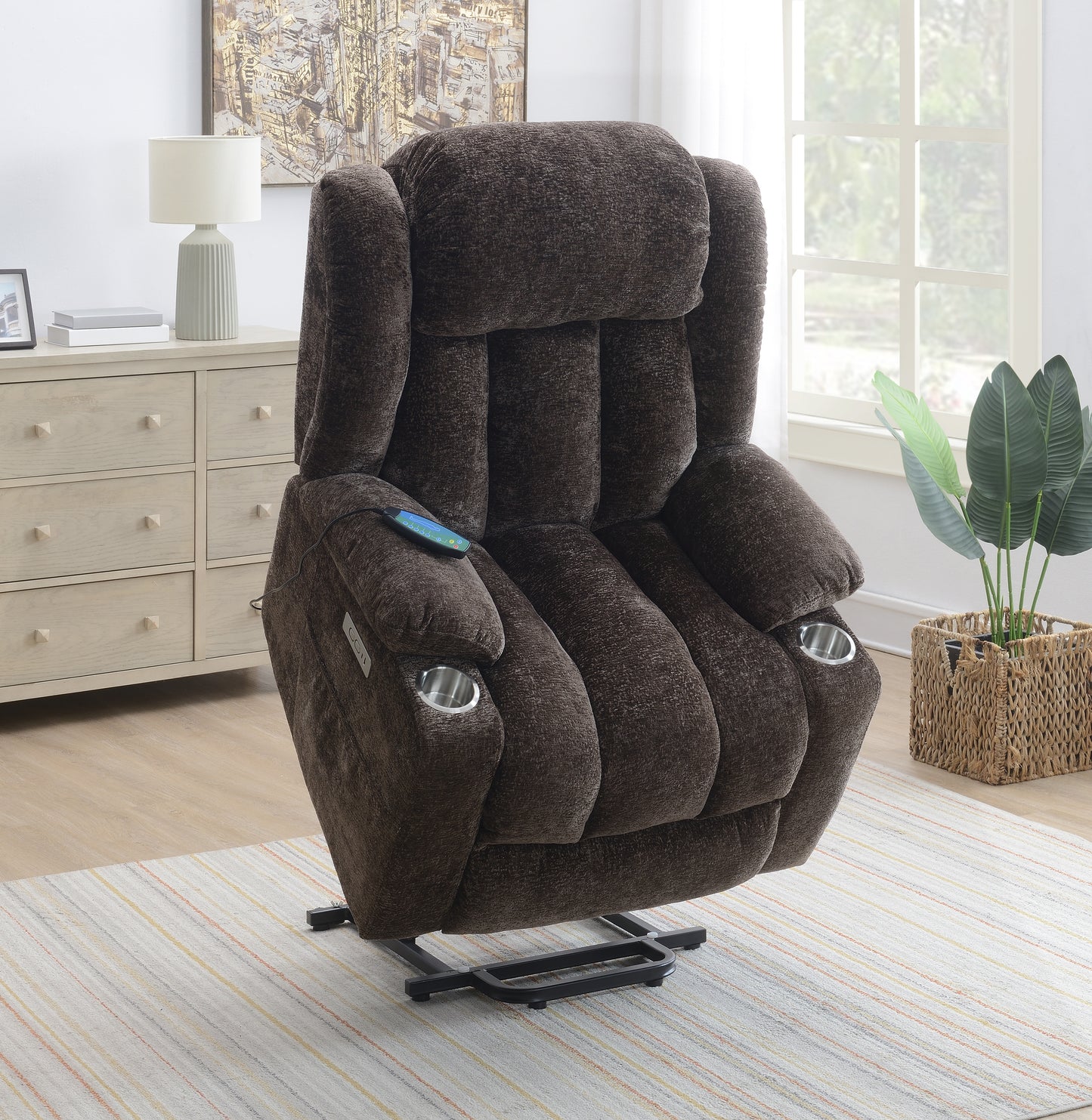 Orion Brown Power Recliner With Lift, Massage And Heating