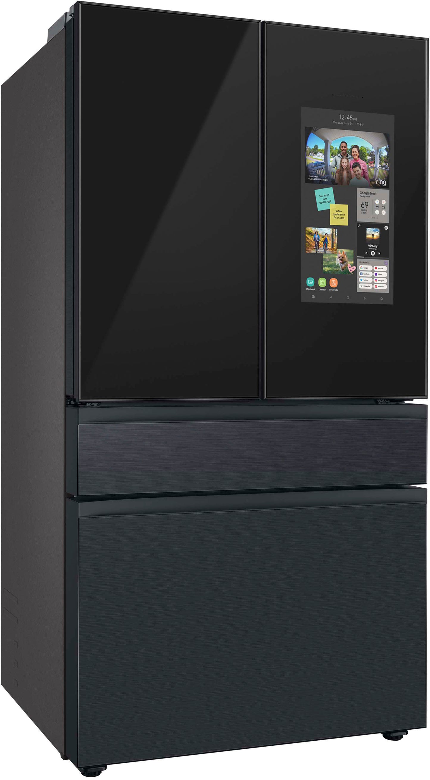 Samsung - Refrigerador inteligente BESPOKE de 29 pies cúbicos, 4 puertas y puertas francesas con Family Hub - Acero negro mate