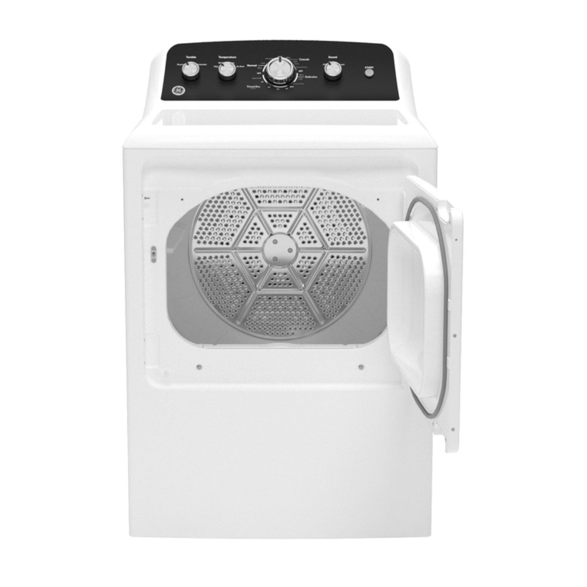 Secadora eléctrica de carga superior GE GTD48EASWWB de 7,2 pies cúbicos con ventilación de hasta 120 pies - Color blanco