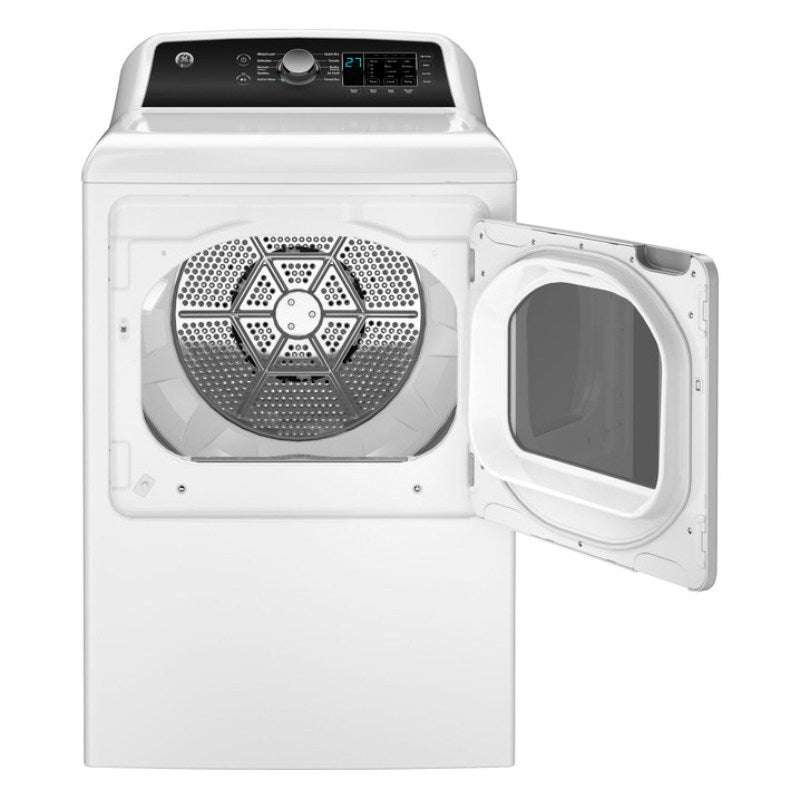 Secadora a gas GE GTD58GBSVWS de carga superior de 7,4 pies cúbicos con ventilación de hasta 120 pies - Color blanco