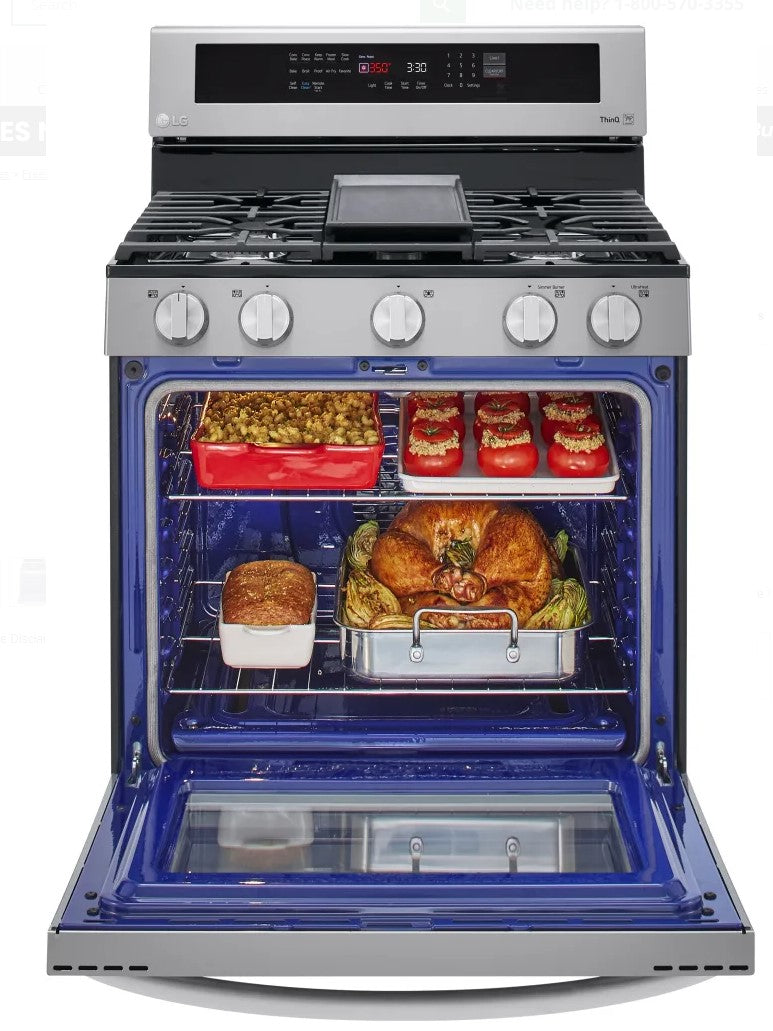 Cocina a gas natural independiente LG LRGL5825F de 5,8 pies cúbicos con 5 quemadores, acero inoxidable