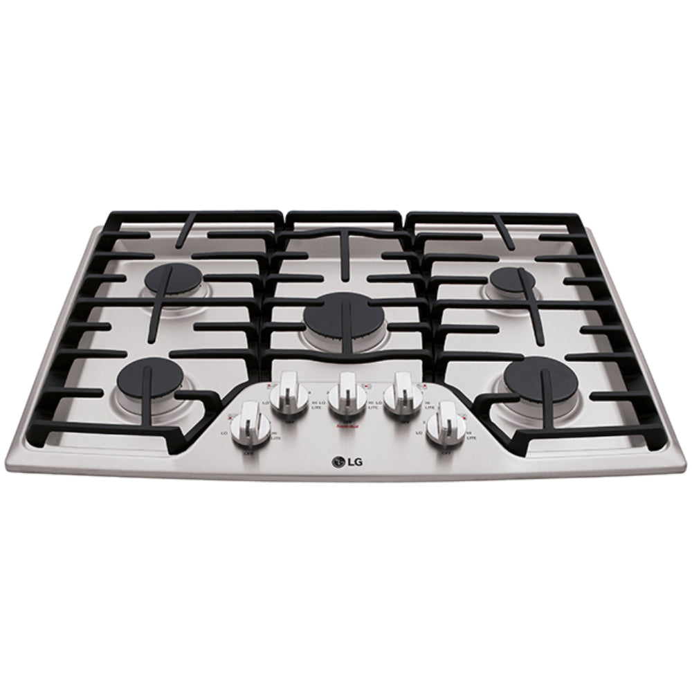 LG LCG3011ST 30" Recessed Gas Cooktop 5 Burners Including Super Boil Burner, Heavy Duty Cast Iron Grates - Stainless Steel - Curacao