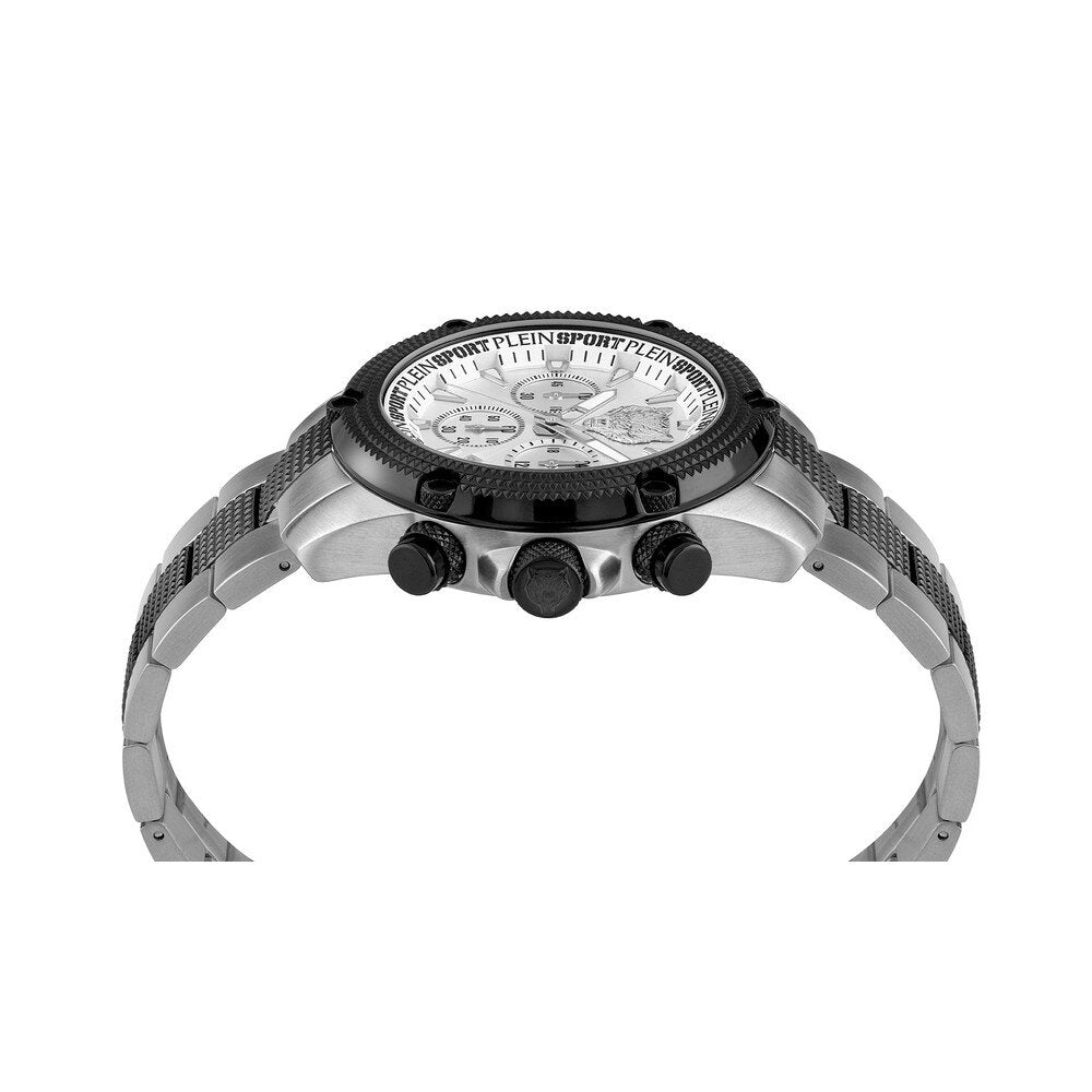 Reloj cronógrafo de cuarzo para hombre Plein Sport Hurricane de 44 mm, con pulsera, color negro y plateado