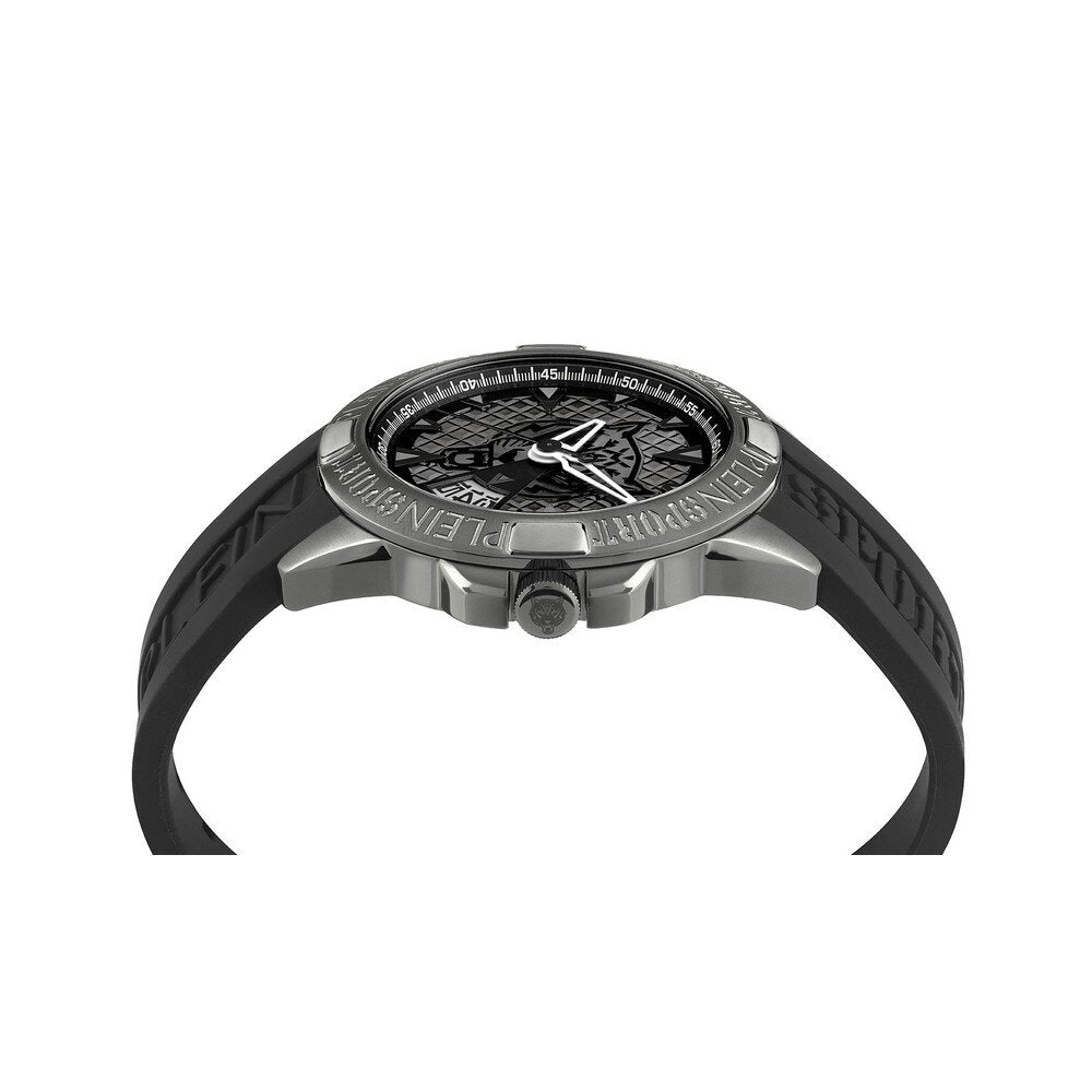 Reloj de cuarzo para hombre Plein Sport Touchdown de 44 mm con correa de piel, color negro