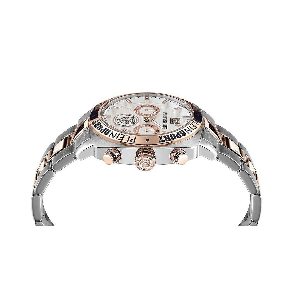 Reloj cronógrafo Plein Sport Wildcat para hombre, de cuarzo, de 40 mm, con pulsera plateada y dorada, esfera blanca