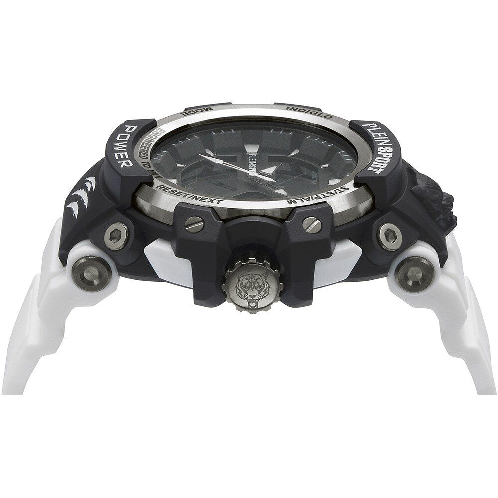 Reloj de cuarzo Plein Sport Combat para hombre, correa blanca, 50 mm, esfera negra