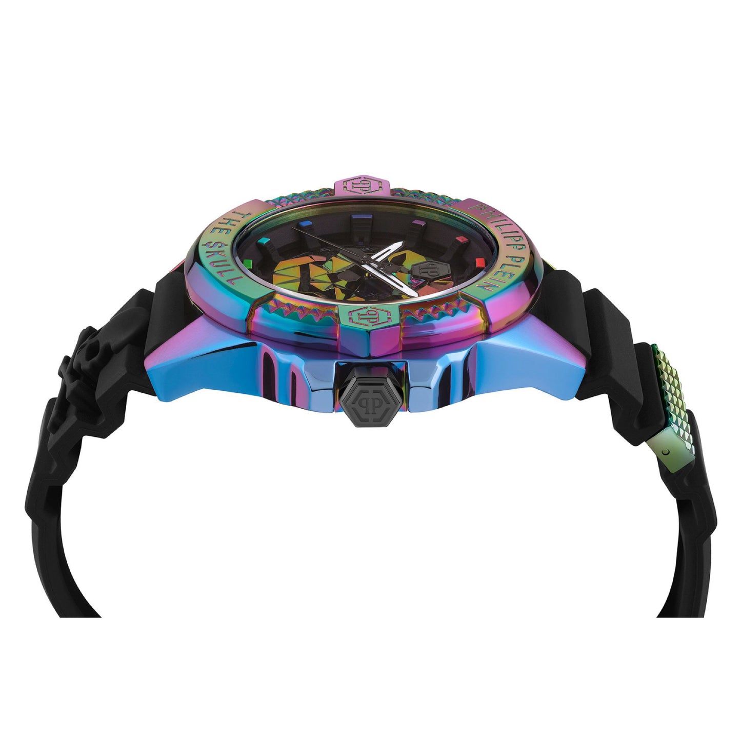 Reloj Philipp Plein The Skull Rainbow para hombre, correa de tres manecillas, 44 mm, color negro