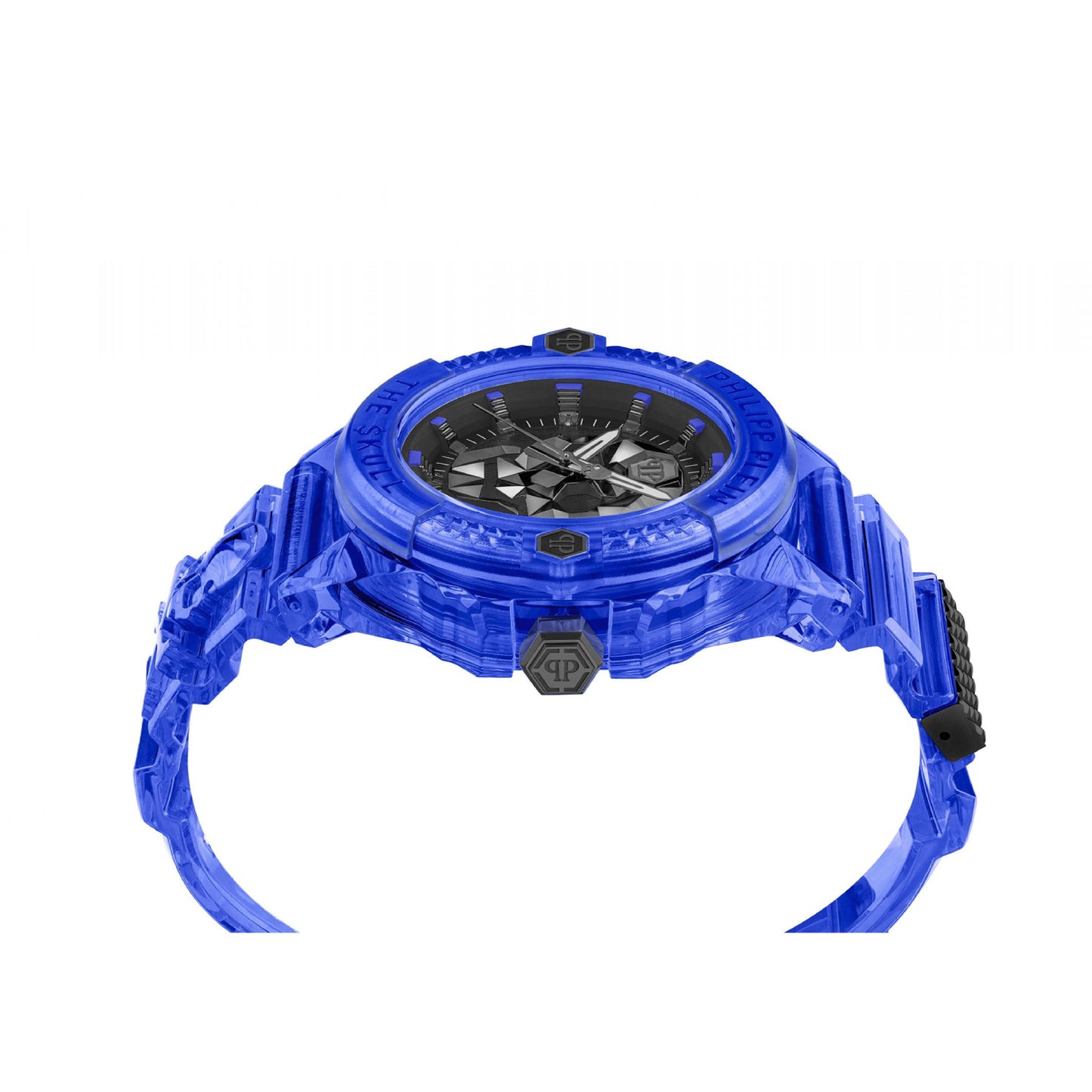 Reloj de hombre Philipp Plein The Skull de 45 mm con correa azul y tres manecillas, esfera negra