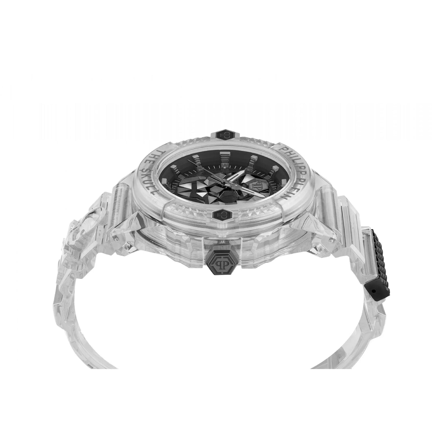 Reloj de hombre Philipp Plein The Skull de 45 mm con correa blanca y tres manecillas, esfera negra