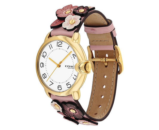 Reloj de cuarzo Coach Perry para mujer, correa de piel rosa, 28 mm, esfera blanca