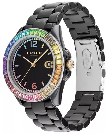 Reloj de pulsera de cerámica negra Coach Greyson para mujer