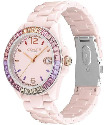 Coach Women's Greyson Pink Ombre Crystal Quartz Analog Blush Ceramic Watch