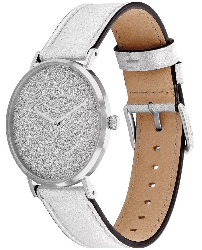 Coach Women's Perry Silver-Tone Leather Strap Watch