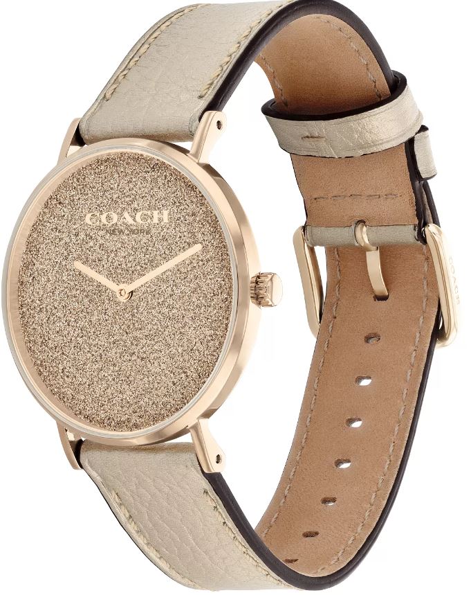 Coach Women's Perry Gold-Tone Leather Strap Watch