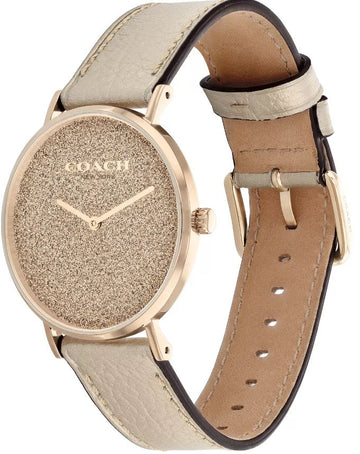 Reloj Coach Perry con correa de piel en tono dorado para mujer