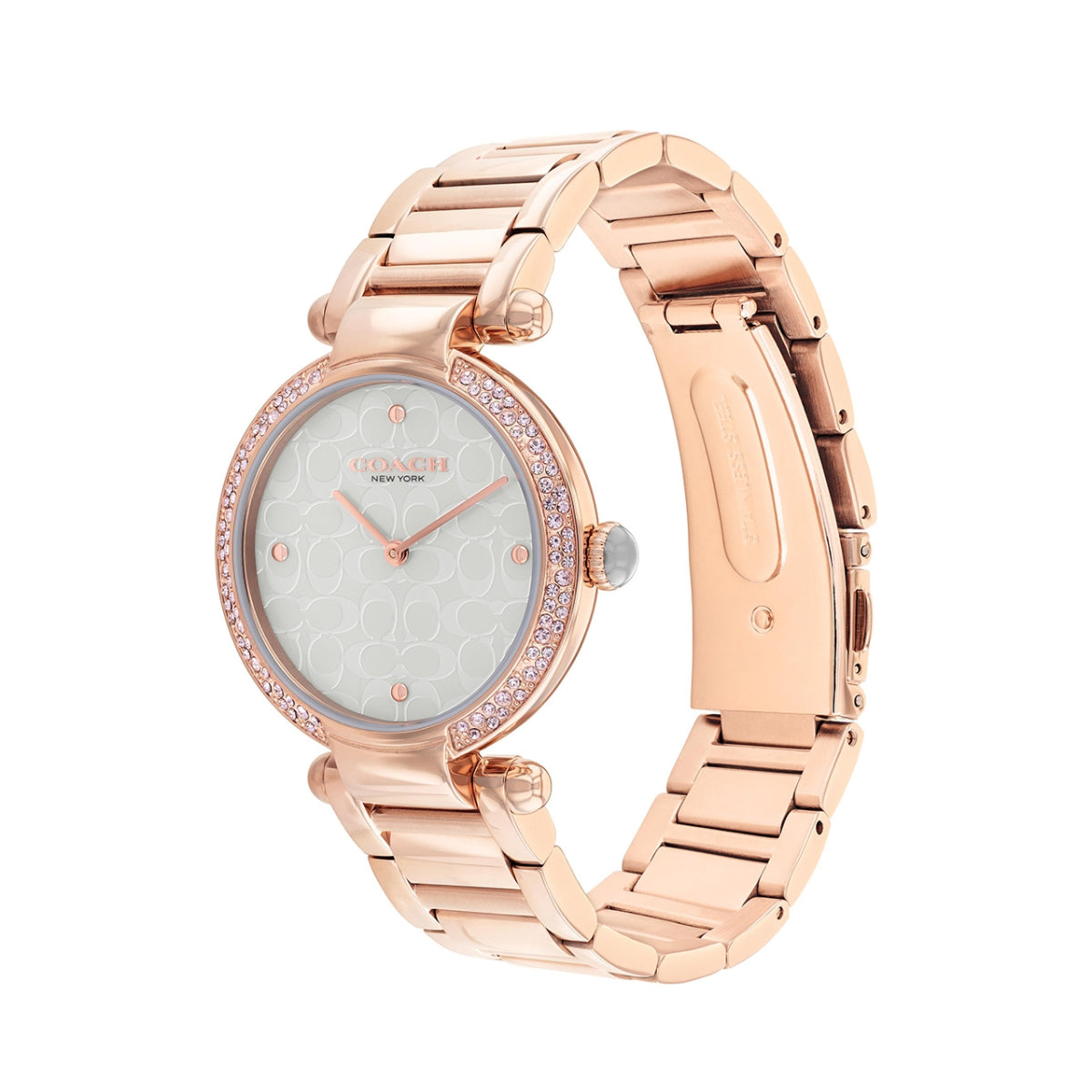 Reloj de pulsera con esfera gris y oro rosa para mujer Coach Cary