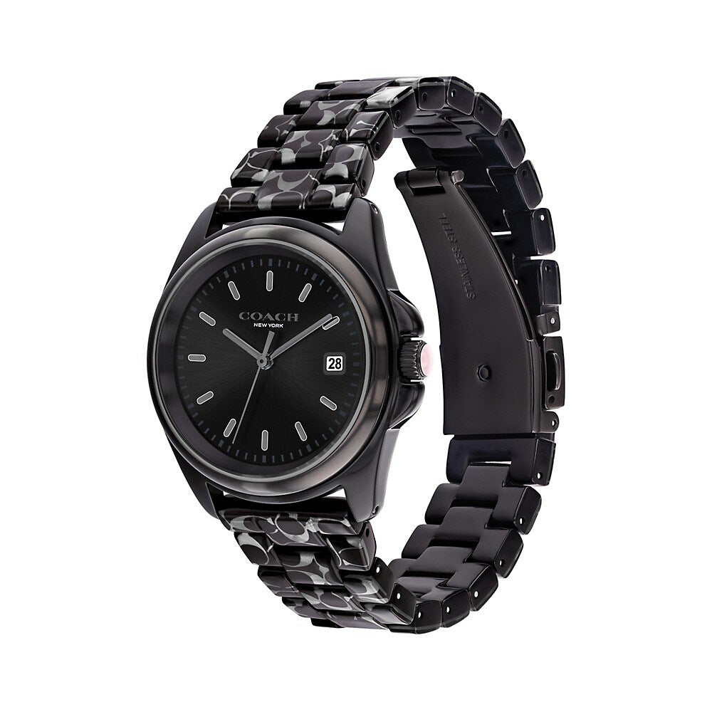 Reloj Coach Greyson de acetato con pulsera de 36 mm para mujer, color negro