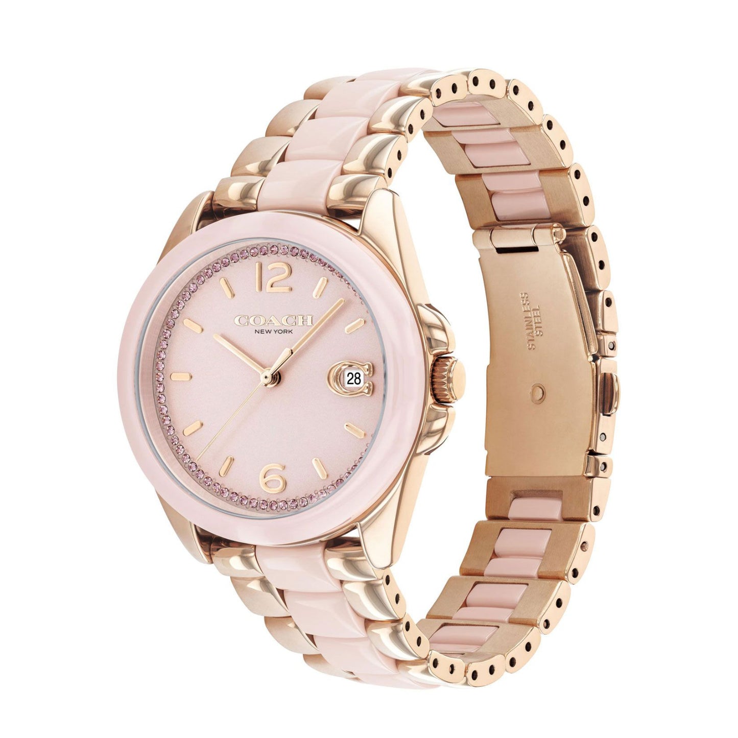 Reloj de pulsera Coach Greyson de 36 mm para mujer, color rubor