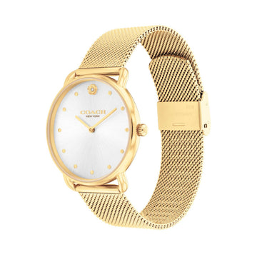 Reloj de cuarzo dorado de 36 mm para mujer Coach Elliot - Esfera plateada