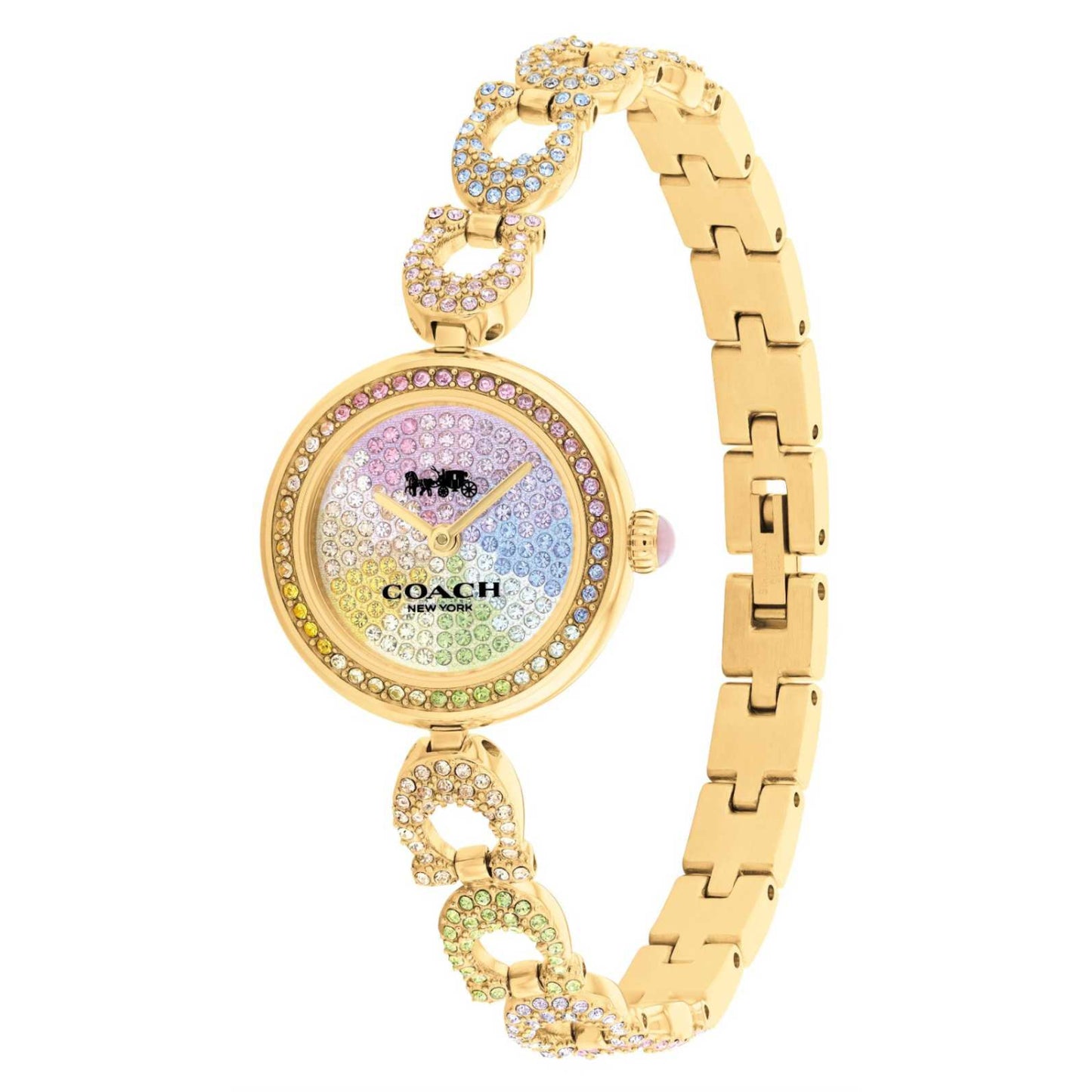 Reloj de pulsera de cuarzo dorado de 23 mm para mujer Coach Gracie - Esfera de cristal arcoíris