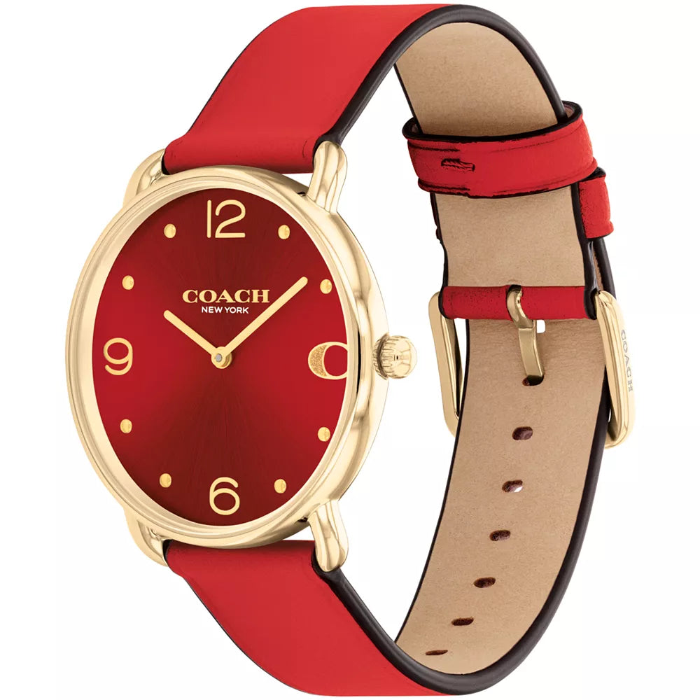 Reloj de cuarzo con correa de piel para mujer Coach Elliot de 36 mm, color rojo