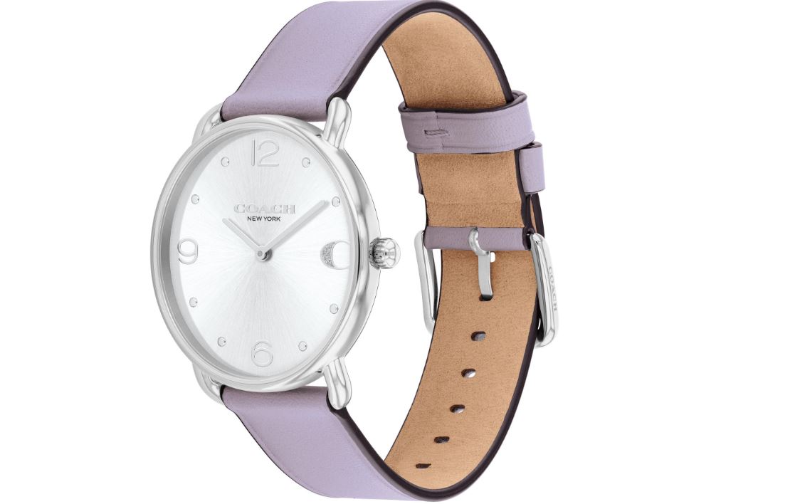 COACH Elliot White Sunray Dial Purple Leather Strap Watch 36mm