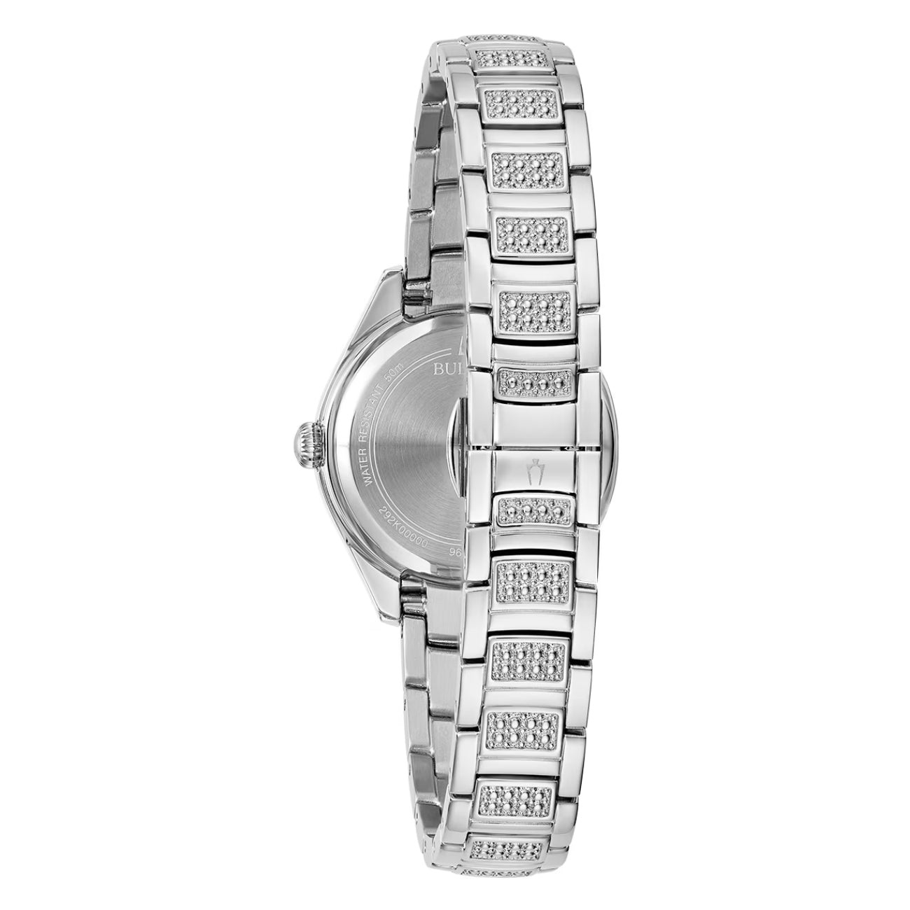 Reloj de pulsera de acero inoxidable para mujer Bulova Crystal de 28,5 mm con esfera blanca