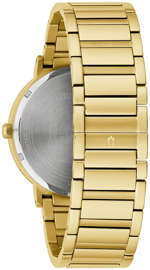 Reloj para hombre Bulova con esfera Guadalupe en tono dorado y negro y 3 diamantes - 97D134