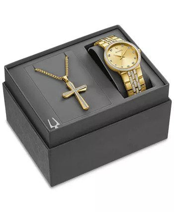 Bulova Crystal Men's 40mm Stainless Steel Bracelet Watch with Boxed Set - Gold