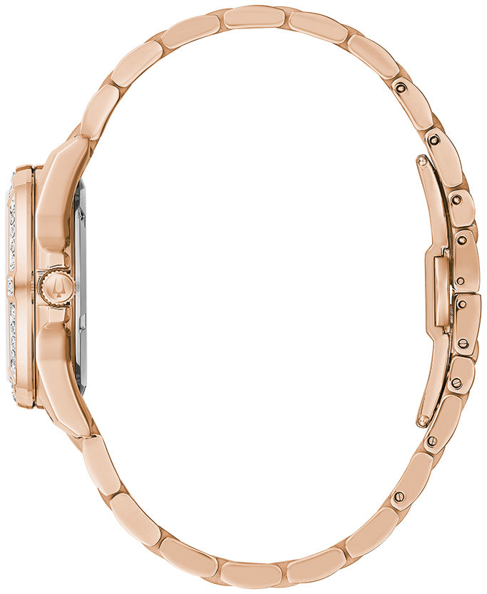 Reloj de cuarzo Bulova Marine Star para mujer, de 32 mm, en tono oro rosa y acero inoxidable, con esfera blanca