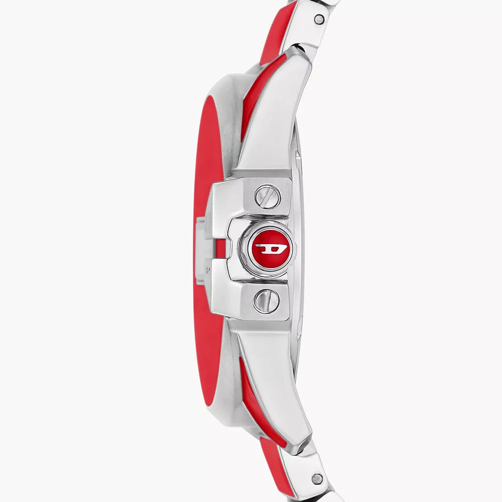 Reloj de pulsera de cuarzo para hombre Diesel Baby Chief de 32 mm, color rojo y plateado