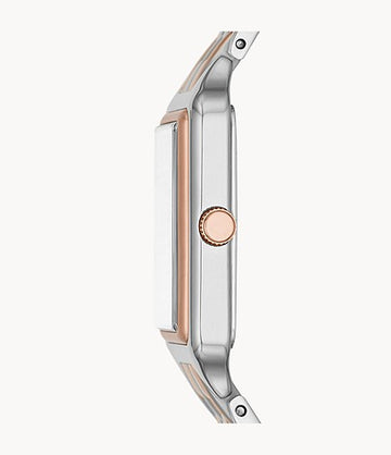 Reloj Fossil Raquel con tres manecillas y fecha para mujer, de 23 mm, de cuarzo y acero inoxidable, dorado, rosa y dorado