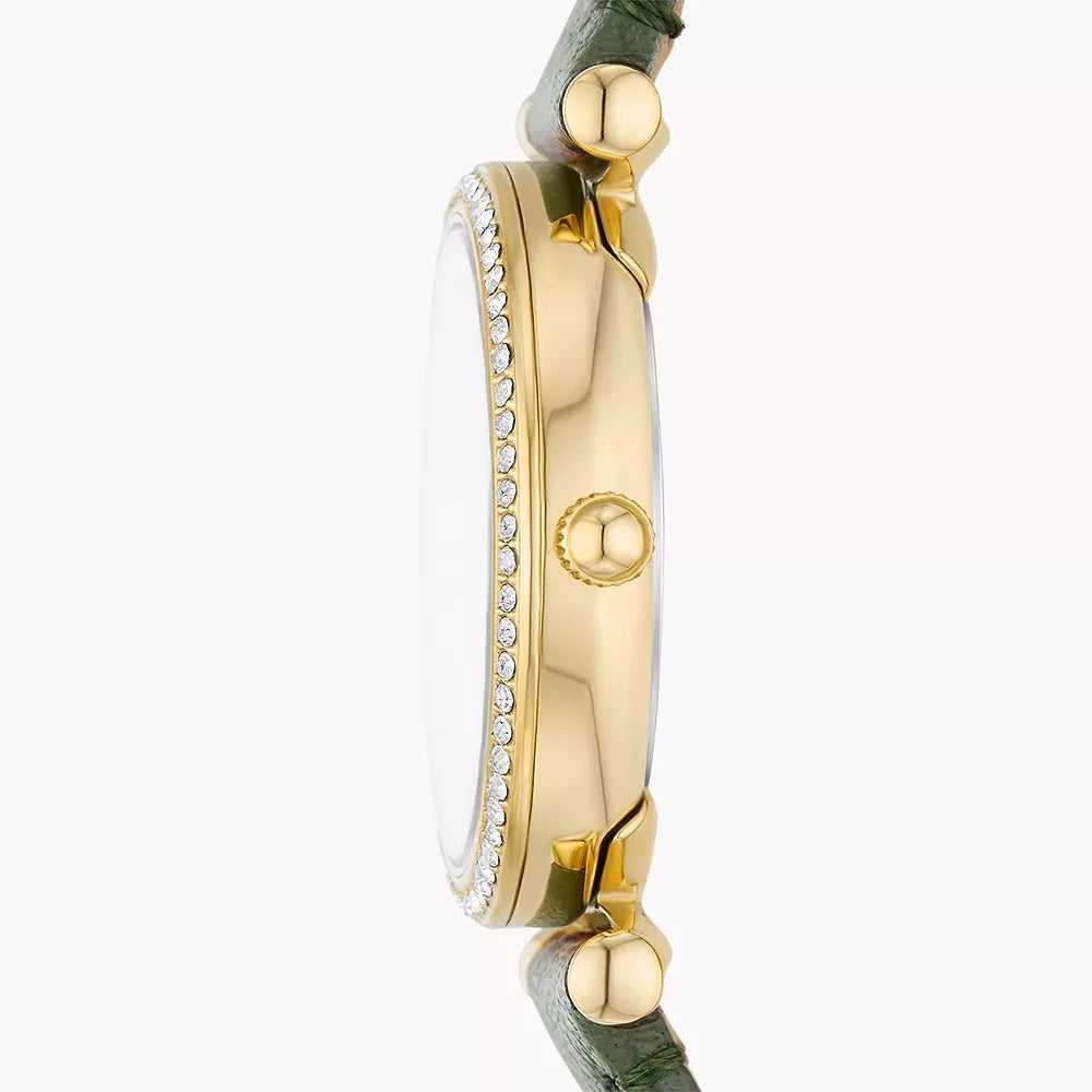 Reloj Fossil Carlie para mujer, correa verde de 28 mm y tres manecillas, esfera plateada