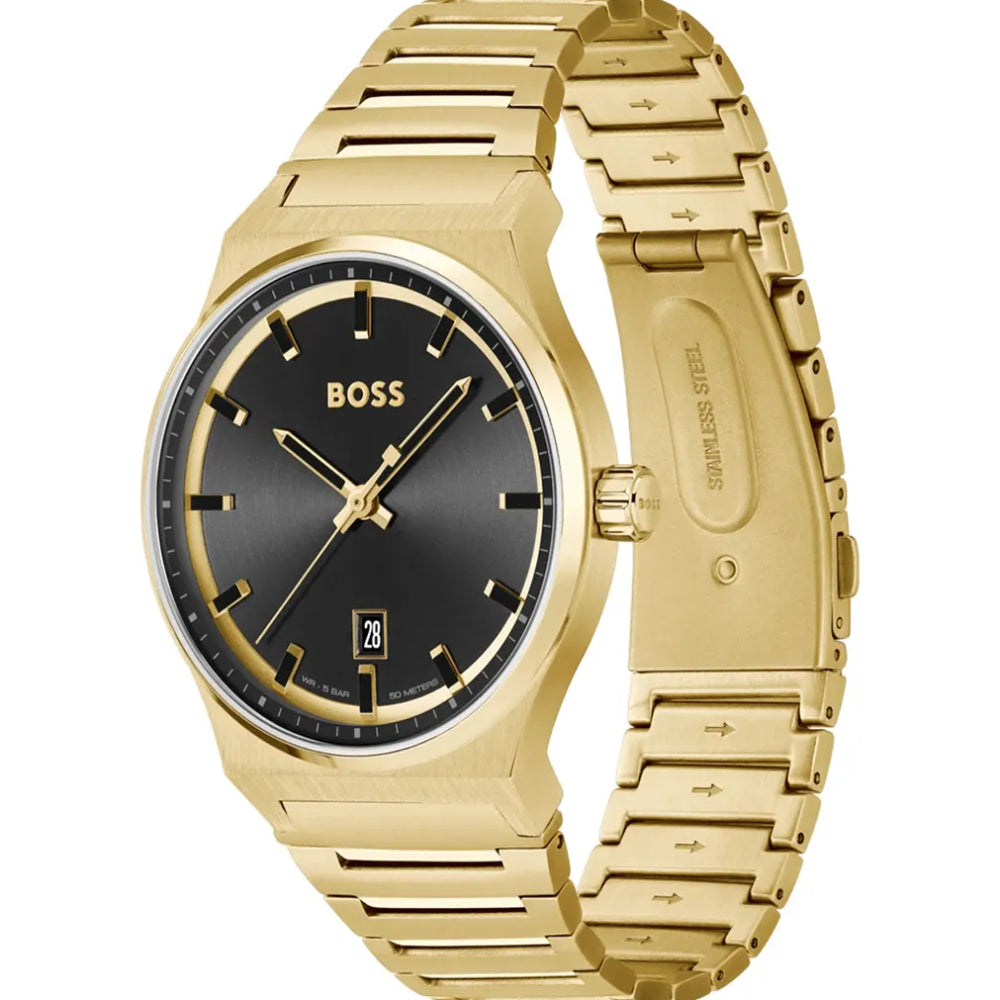 Reloj de cuarzo con pulsera dorada Hugo Boss Candor para hombre de 41 mm, esfera negra