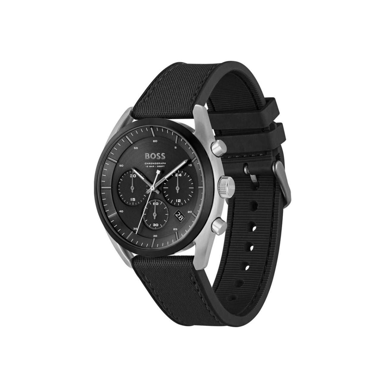 Reloj cronógrafo Boss Taper de 44 mm con correa de silicona para hombre, color negro