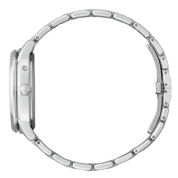 Reloj Citizen Calendrier Eco Drive de 37 mm para mujer, de acero inoxidable, con pulsera en tono plateado y esfera azul