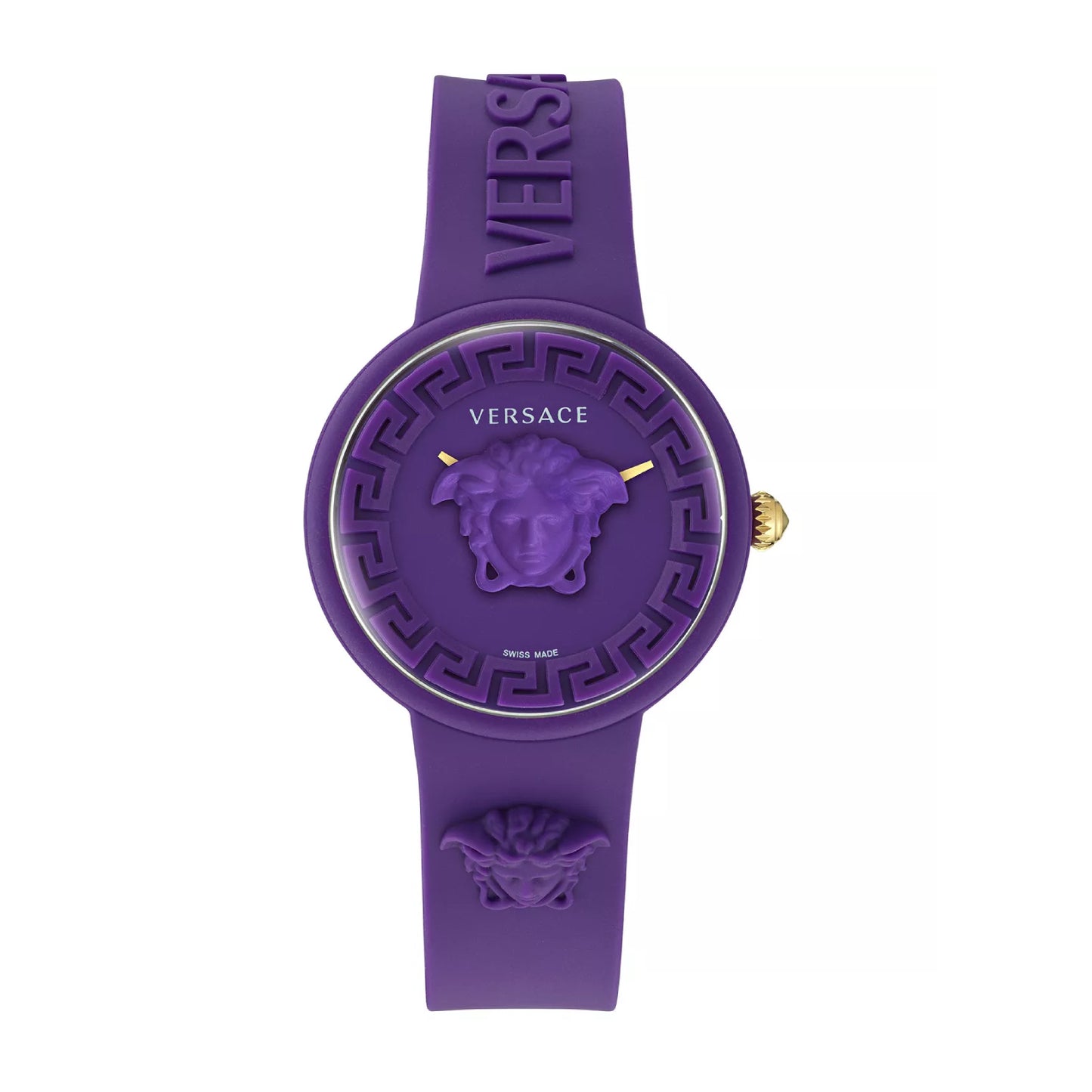 Reloj unisex Versace Medusa Pop de 39 mm con correa suiza y estuche, morado