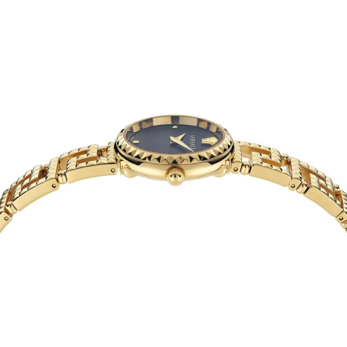 Versace Greca Goddess Women's 28mm Swiss Gold Bracelet Watch - Black Dial