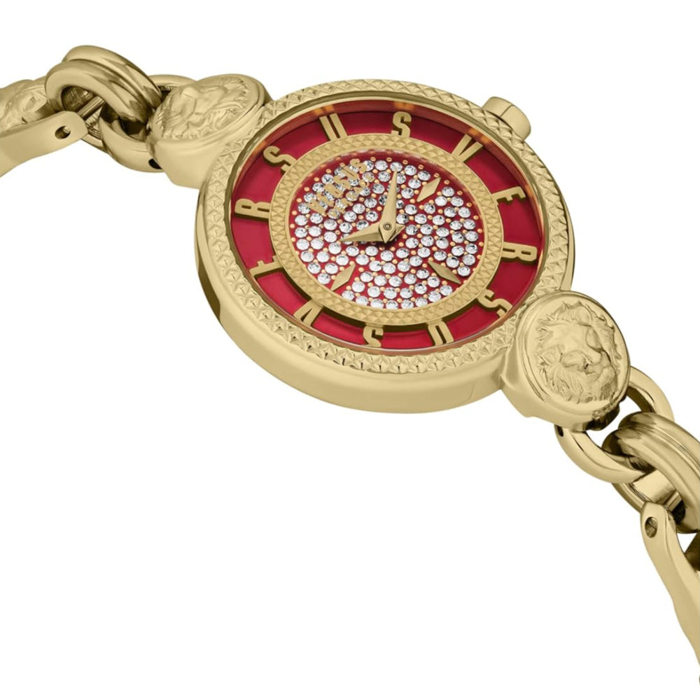 Versus Versace Les Docks Petite Women's 30mm Two-Hand Gold Bracelet Watch - Red Dial