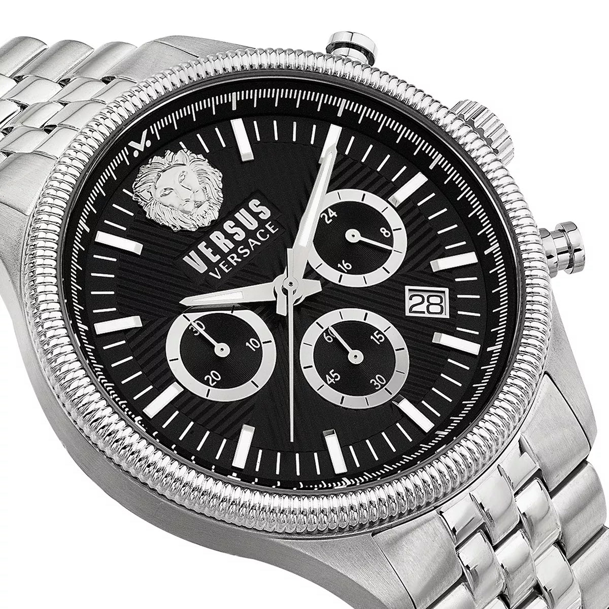 Reloj Versus Versace Colonne Chrono para hombre, pulsera plateada de 44 mm, esfera negra