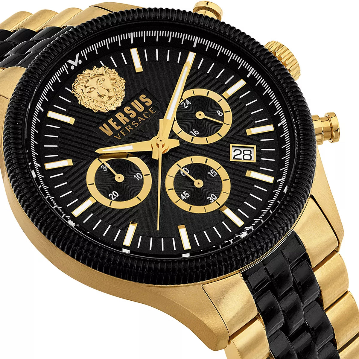 Versus Versace Colonne Chrono Men's 44mm Two-Tone Bracelet Watch - Black Dial