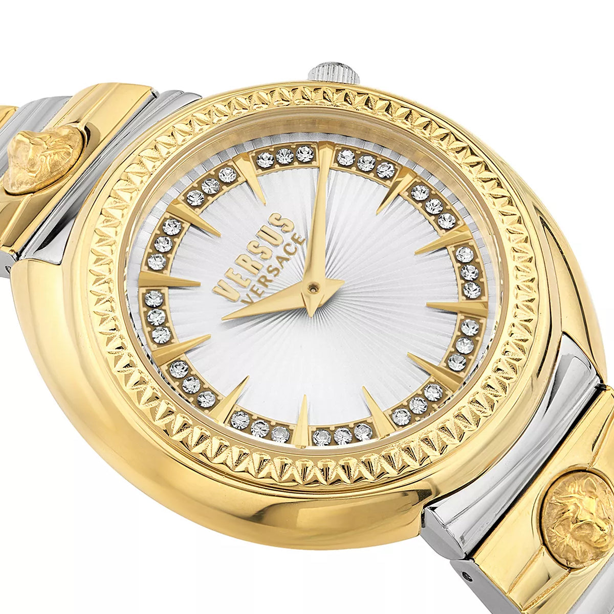 Reloj de pulsera de dos tonos para mujer de 38 mm con cristal Tortona de Versus Versace y esfera plateada