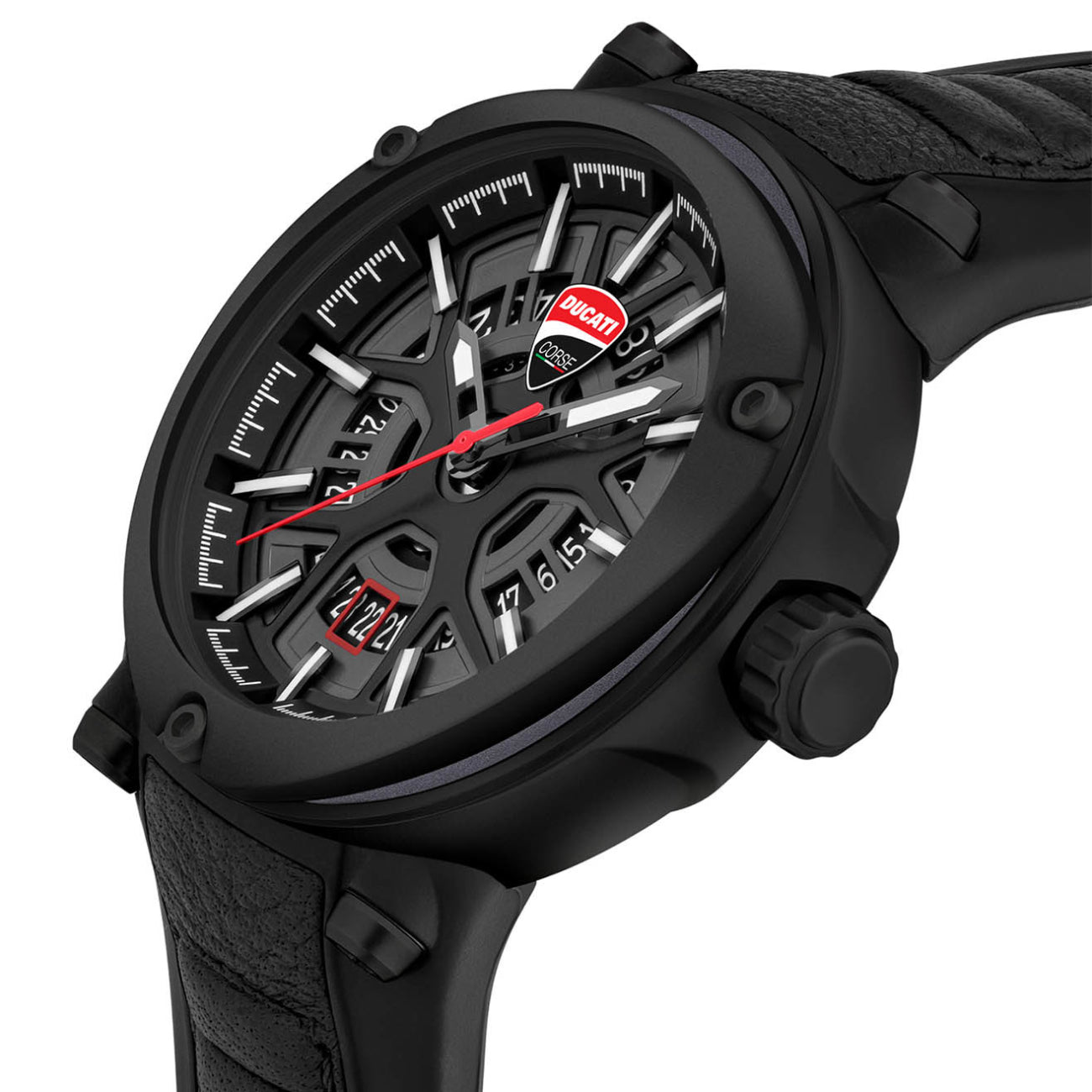 Reloj Ducati Corse Partenza para hombre, correa de tres manecillas, 49 mm, color negro