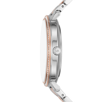 Reloj de cuarzo Pyper de Michael Kors para mujer, de acero inoxidable, de 38 mm, con pulsera de oro rosa en dos tonos y esfera blanca