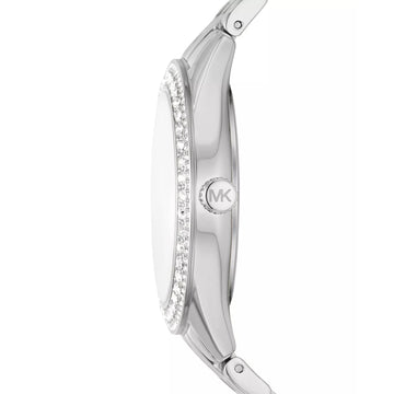 Reloj Michael Kors Harlowe para mujer, con pulsera plateada de tres manecillas de 38 mm y esfera blanca