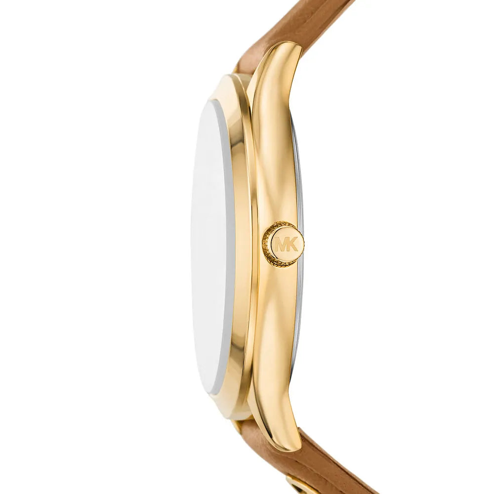 Reloj Michael Kors Slim Runway para mujer, correa marrón de 38 mm y esfera blanca