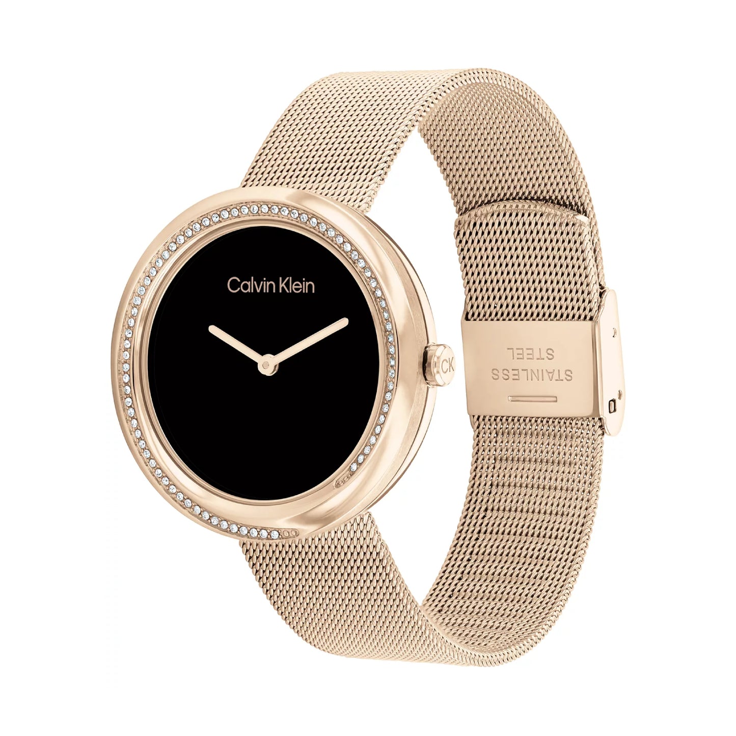 Reloj de cuarzo Calvin Klein Twist para mujer, de acero inoxidable y oro rosa, de 34 mm, esfera negra