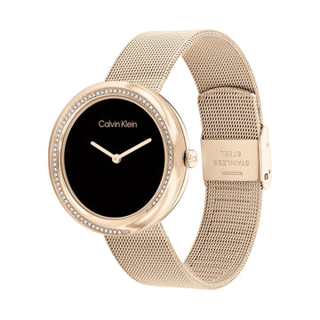 Calvin Klein Twist Women's 34mm Quartz Stainless Steel Rose Gold Bracelet Watch - Black Dial