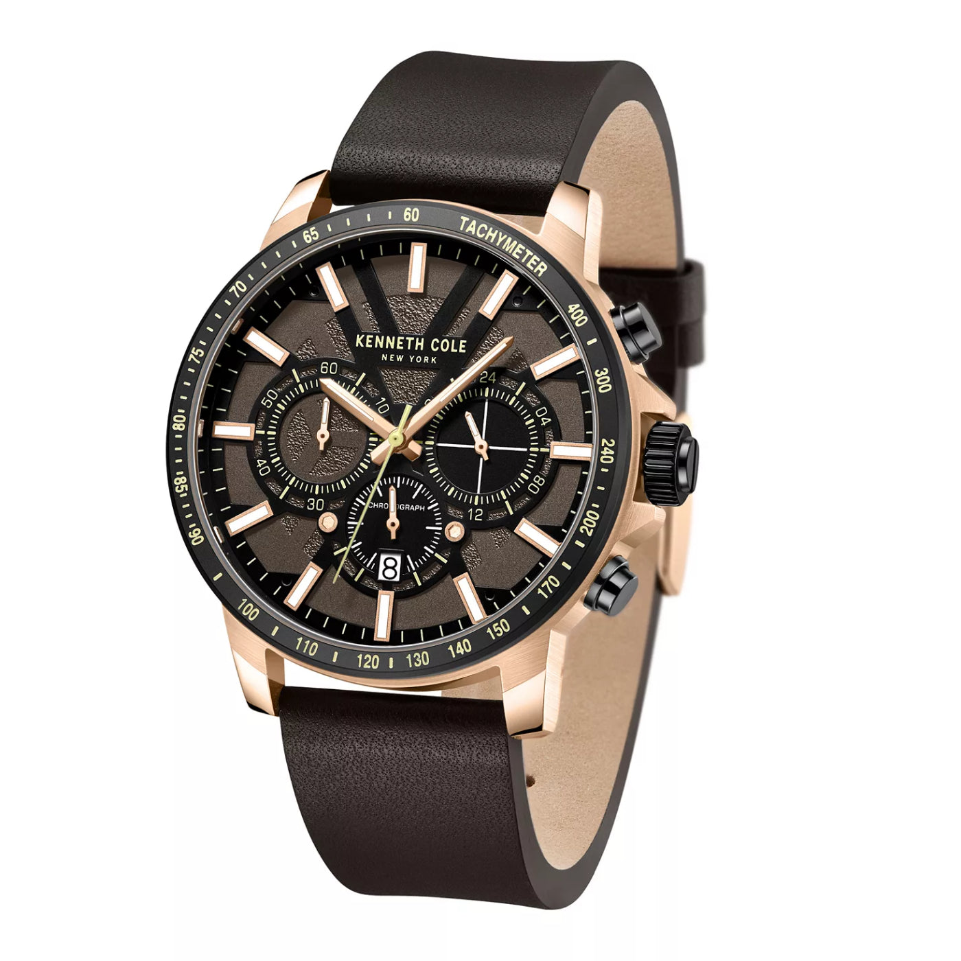 Reloj cronógrafo de cuarzo Kenneth Cole para hombre de 44 mm, color marrón